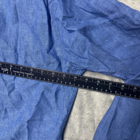 Charles Tyrwhitt Shirt Men XL Linen Slim Fit Button Up L/S Dress Shirt Blue - Picture 6 of 7